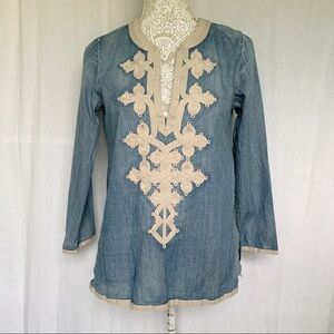 J. Crew // Chambray White Embroidered Tunic Top Sz 0 z26